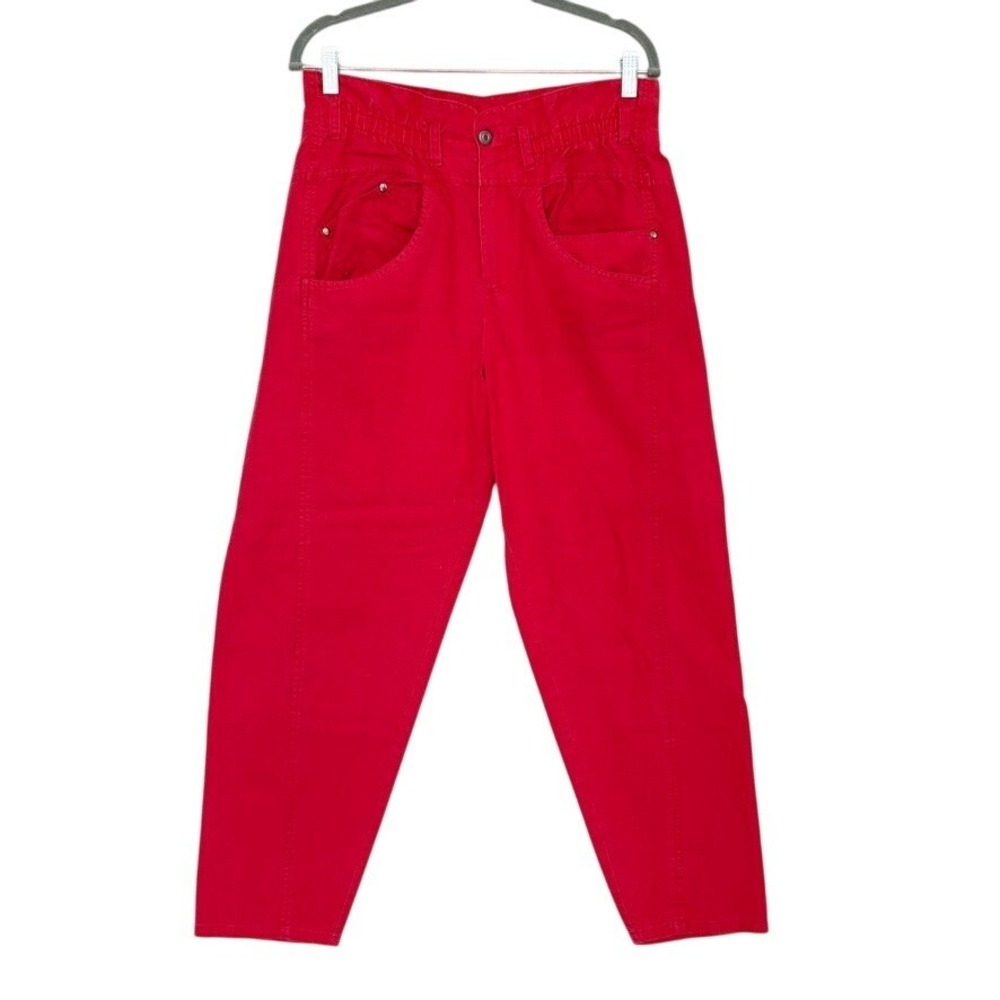 VTG Nok Nok Mom Tapered Leg Balloon Pants High Waist Cherry Red‎ Retro Jeans 30